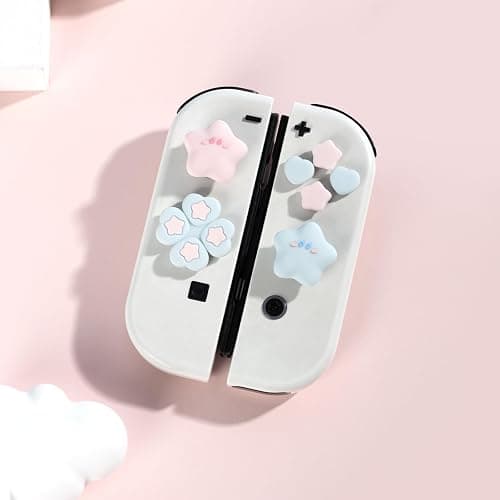 WISHAVEN ABXY Buttons Sticker Joystick Cover Caps, Cross D-Pad Button Caps Silicone Thumb Grips Set Compatible with Nintendo Switch/OLED Controller - Star Baby(Pink ＆ Blue) thumbnail 6
