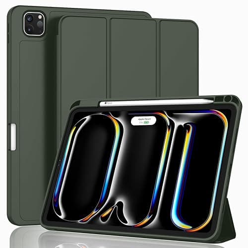 ZryXal iPad Pro 11 Inch Case (M5) 2025/ (M4) 2024 (Model: A2836/A2837/A3006), Trifold Stand Smart Cover with Pencil Holder and Soft TPU Back, Auto Wake/Sleep (Dark Green) - Image 1