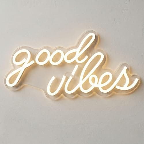 DECANIT Good Vibes Neon Sign Warm White, Boho LED Light for Wall Decor, Living Room, Wedding, Engagement Party, USB Powered 3D Art Holiday Gift, 16.1x8.3 Inch - Image 1