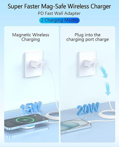 Magnetic Wireless Charger 15W with 20W Adapter & 6ft Cable – MagSafe Charger for iPhone 16/15/14/13/12 Pro/Max/Plus/Mini & AirPods 3/2/Pro – Fast Wireless Charging Pad for Home, Office, Travel thumbnail 2