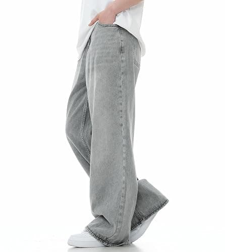 Wide Leg Jeans Men Y2k Baggy Hip Hop Grey Jeans Casual Loose Fit Skater Denim Pants Vintage Oversized Pants Streetwear thumbnail 4