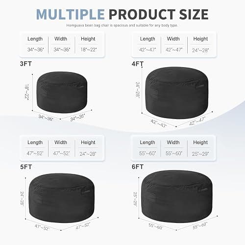 Homguava 5FT Bean Bag Chair Giant BeanBag with Memory Foam Filled, Comfy Bean Bag Chairs for Adults, Adult Bean Bag Chair with Dutch Velvet Cover for Living Room Bedroom-Black thumbnail 3