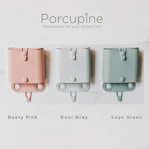 Porcupine Shower Wall Hair Catcher, Modern Silicone Design Collects & Conceals Hair in Bathroom, Prevents Clogged Drains, Reusable, Removable, Easy to Clean, Heavy Duty Hanger Included (Dusty Pink) thumbnail 7