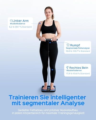 Tychesy Körperfettwaage mit Handsensoren, Digitale Personenwaage mit Körperfettanalyse, Smart Waage mit 8 Elektroden für Körperfett und Muskelmasse, BMI, und 28 Körpermesswerte, 180 kg thumbnail 4