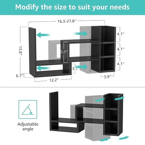 NUTIKAS Desk Shelves Desktop Orgnizer Shlef - Black Office Organization for Top of Desk Organizers and Accessories Corner Bookshelf Table Top Shelving Small Hutch Decorations for Office thumbnail 3