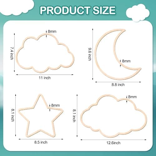 Kathfly4 Pieces Boho Nursery Cloud Star Wall Decor Wooden Babyroom Moon Rattan Wall Decor Wooden Rainbow for Children Baby Kids Boys Girls Bedroom Nursery Pendant(Cloud Moon Star) thumbnail 3