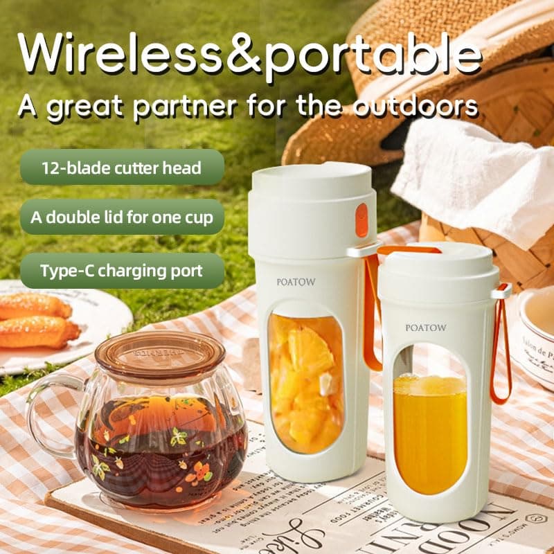 Portable Blender Cup,450ml Multi-Function Blender with Ice-Crushing,Strong Cutting Power with 12 Blades, USB-C Rechargeable,Fruit Veggie Juicer Cup for Home, Sport,Office,Camping (Orange) thumbnail 6