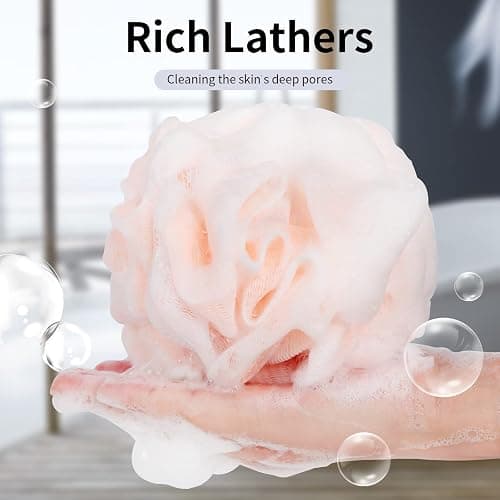 FARMOGA Bath Loofah Sponge Body Scrubber Shower Sponge Exfoliating Mesh Pouf Shower Ball Bath Sponges for Women and Men Bathing Accessories (4Pack 50G Colorful) thumbnail 3