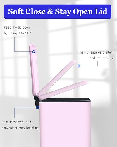 JM ·YIPENG Kitchen Bin 30L, Kitchen Pedal Bin with Soft Close Lid,30L Slim Bins with Removable Inner Bucket, Stainless Steel Bin for Kitchen,Bathroom,Bedroom and Office,Pink thumbnail 5