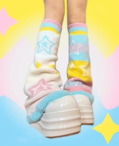 Leoparts Womens Knit Leg Warmers Y2K Star Pattern Flared Knee High Leg Sleeve Socks Goth Punk Harajuku Streetwear Leg Cover thumbnail 4