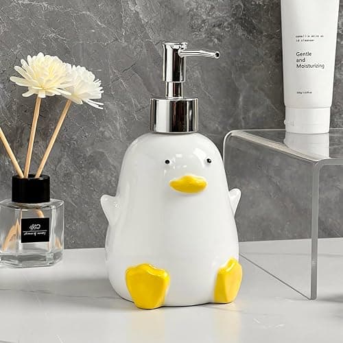 WAIT FLY Cute Duck Ceramic Soap Dispenser with Plasic Pump, Refillable Lotion Soap Bottle, Dish Soap Dispenser, Hand Soap Dispenser thumbnail 3