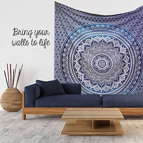 raajsee Indian Cotton Aqua Blue Tapestry Mandala Wall Hangings- Tapestry For Bedroom - Indie Wall Tapestry Hippie Room Decor - Boho Small Tapestrys Aesthetic 30x40 Inch thumbnail 9