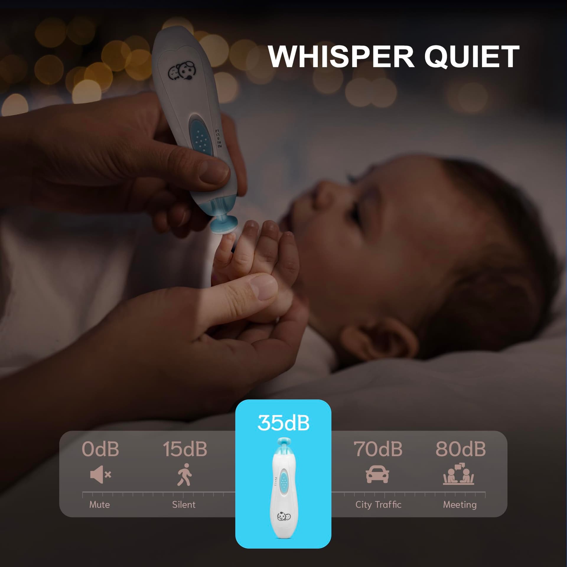 Royal Angels Upgraded 6 in 1 Baby Nail Trimmer with Labeled Case, 4 Colored Pads for Newborns to Toddlers, Whisper Quiet Electric Nail File with LED Light, Safe Manicure Set for Families (Babyblue) thumbnail 3