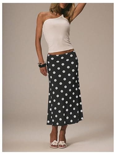 SOLY HUX Women's Polka Dots Midi Skirt Low Rise Summer Casual Going Out Skirts thumbnail 3