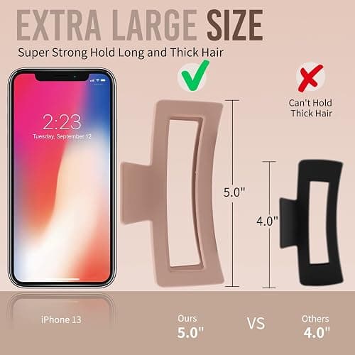 ZYTJ 5 Inche Extra Large Claw Clips for Thick Hair and Long Hair, 4 Pack Xl Jumbo Claw clips, Oversized Matte Non-slip Rectangle Hair Clips for Women, Big Strong Hold Jaw Clip,Neutral Color thumbnail 2