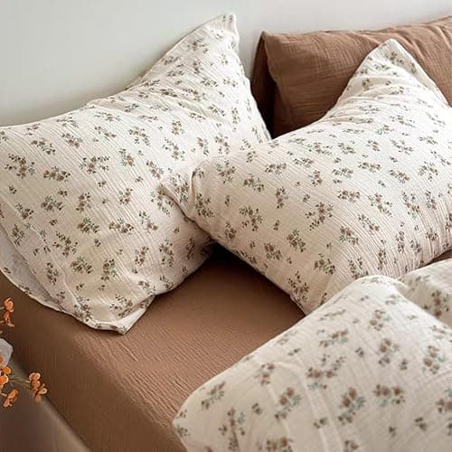 AShanlan Doppelte Musselin Bettwäsche 220x240 cm Baumwolle Vintage Blumenmuster Bettwäsche-Sets ÖKO-TEX Zertifizierte 1 Bettbezug und 2 Kissenbezüge 80x80 cm mit Reißverschluss thumbnail 7