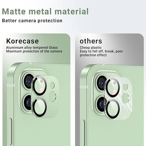 Korecase [ 2 Pack Camera Lens Protector for iPhone 12, Aluminum Metal Lens Film, 9H Hardness Tempered Glass Camera Screen Cover,Bubble Free,Strong Stickiness Case Friendly - Black thumbnail 3