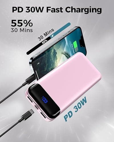 Enerwow Power Bank, 27000mAh Portable Charger PD3.0 QC4.0 Fast Charging, Battery Pack Phone Charger with USB C (In & Out), Powerbank with LED Display for iPhone, Huawei, Tablets thumbnail 2