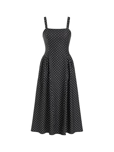 CIDER Womens Polka Dots Summer Casual Dresses Square Neck Sleeveless Midi A Line Elegant Dress - Image 1
