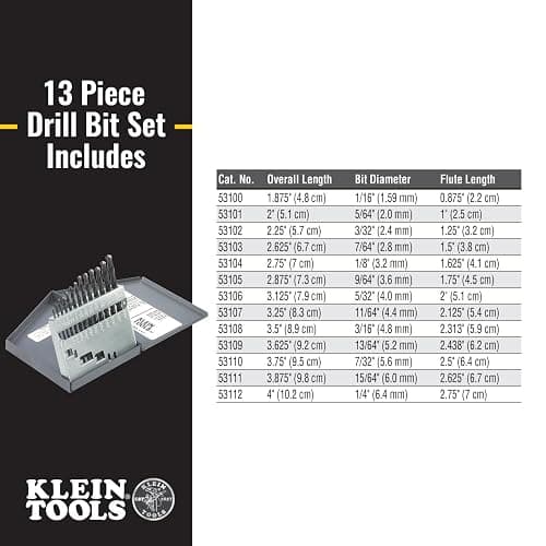 Klein Tools 53002 Regular-Point Drill-Bit Set, 13-Piece, Made in USA thumbnail 3