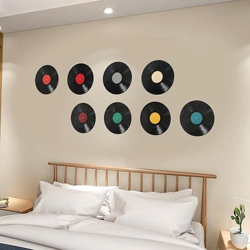 PEUTIER 8pcs Blank Vinyl Record Wall Decor, 8.7 inch Album Cover Posters Wall Art Decorative Fake Vinyl Record Vintage Aesthetic 70s 80s 90s Room Decor for Home Bedroom Wall Music Party Decoration thumbnail 5