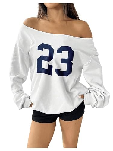 Verdusa Women's Number Off The Shoulder Tops Y2K Streetwear Oversized Sweatshirt - Image 1