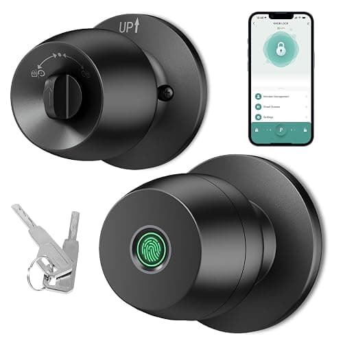 Fingerprint Door knob, Smart Door knob, Intelligent biometric Fingerprint Door Lock, keyless Entry, controllable via app, Suitable for bedrooms, Storage Rooms, Apartments, Offices, Hotels (Black) - Image 1