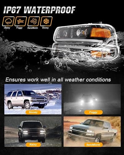 LED Headlights Assembly PRO for 99-02 Chevy Silverado, 00-06 Tahoe/Suburban | Plug N Play Premium Projector Headlamps Replacement W/ DRL, Turn Signal, Hi/Low Beam, Fits Stock Housing (NOT FIT for GMC) thumbnail 6