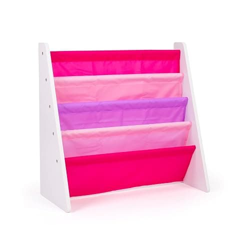Humble Crew 4-Tier Kids Bookshelf, White Wood/Pink/Purple - Premium Book Shelf for Kids Rooms with Four Deep Pockets - Toddler Sling Book Rack with Deep Sleeves, Nursery Bookcase Organizer thumbnail 4