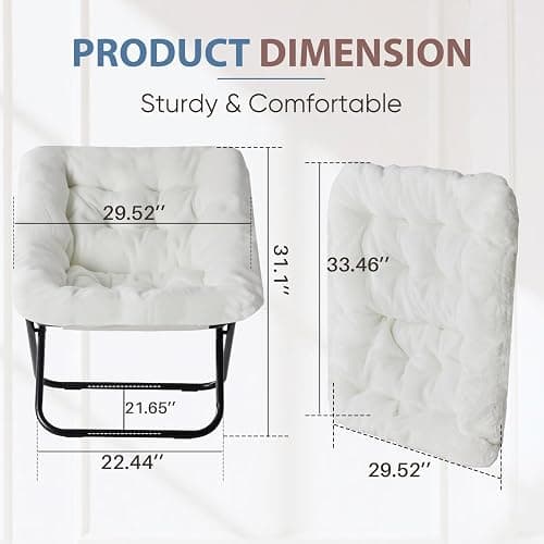DUMOS Comfy Chair for Adults, Soft Faux Fur Folding Lounge for Bedroom Living Room Dorm Rooms Flexible Reading Chair for Teens, Large Size Foldable (Square-Creamy) thumbnail 2