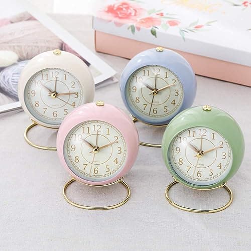 SHISEDECO Small Tableclocks Classic Non-Ticking Tabletop Alarm Clock with Backlight, Battery Operated Astronaut Deskclock with HD Glass for Living Room Bedroom Bedside Indoor Decor (Pink) thumbnail 10