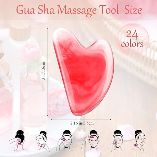 Sherr 24 Pcs Gua Sha Facial Tool Resin Gua Sha Massage Tool Heart Shaped Gua Sha Stone Guasha Board for Face Body Skin Massage Spa Acupuncture Prevent Wrinkles (Multi Colors) thumbnail 2