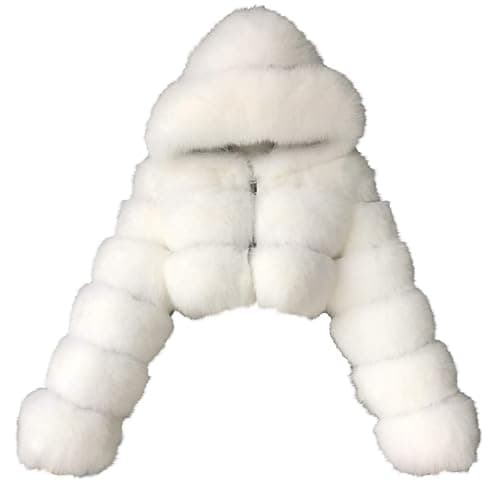 YRAETENM Womens Faux Fur Coat Trendy Zip Up Cropped Bubble Coats Long Sleeve Fleece Warm Short Winter Coats With Fuzzy Hoode - Image 1