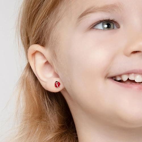 925 Sterling Silver Kids Ladybug Stud Earrings with Safety Screw Back for Little Girls - Cute and Hypoallergenic Twist Locking Screw Back Earrings for Babies, Toddlers, and Young Girls thumbnail 3