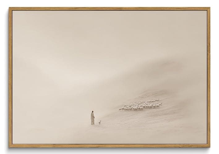 ZZTCYSU Jesus Canvas Wall Art Christian Framed Wall Art Good Shepherd Jesus Leave Modern Beige Bible Print Religious Faith Artwork Decor for Living Room Bedroom Church 12"x16" Framed - Image 1