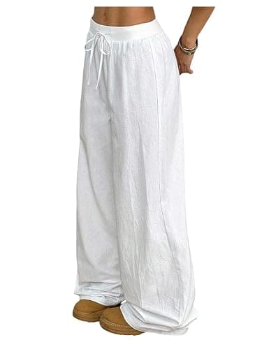 RoseSeek Girl's Wide Leg Casual Linen Pants Elastic High Waisted Long Loose Trousers - Image 1
