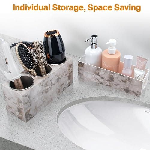 GFWARE Marble Hair Tool Organizer - Bathroom Vanity Storage for Hot Tools, Hair Dryer, Curling Iron, Flat Iron & Straightener thumbnail 5