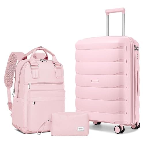 TRIPLAYER Carry On Luggage 22x14x9 Airline Approved, 22 Inch PP Hardshell Luggage Carry-on Suitcase with Spinner Wheels, Carry On Suitcase Set for Women (Pink) - Image 1