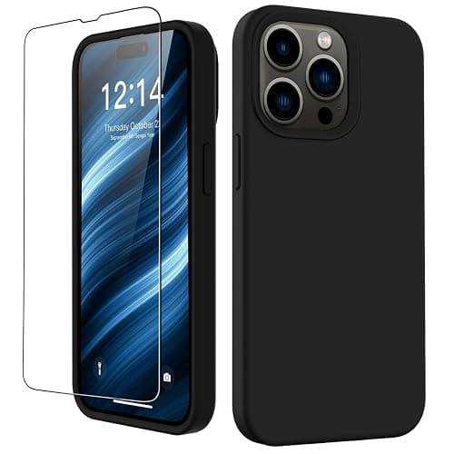 FUNMIKO Compatible with iPhone 15 Pro Max Case with Screen Protector,Upgraded Liquid Silky Soft Silicone,Fashionably Designed for Men Women Girls,Protective Phone Cover,Black - Image 1