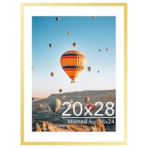 JCJMY 20x28 Picture Frame with 18x24 Mat, Display Photo 18x24 with Mat or 20 x 28 Without Mat, Wall Hanging Large 20 by 28 Poster Frame with Plexiglass, Gold - Image 1