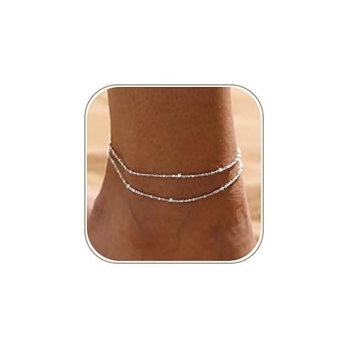 LEXODY Silver/Gold Anklets for Women, Sterling Silver Evil Eye Ankle Bracelets for Women Trendy Dainty Waterproof Anklets Set Adjustable Layered Anklet Bracelets for Women Silver Jewelry Gift - Image 1