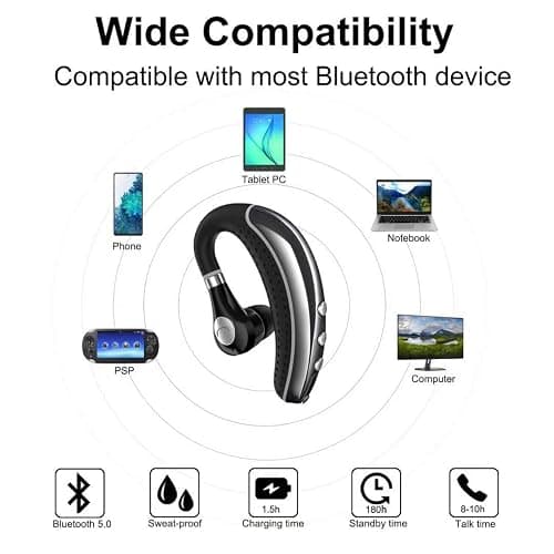 COMEXION Bluetooth Headset V5.0 Bluetooth Earpiece with Mic and Mute Key Wireless Noise Reduction Business Earphone for Driving/Meeting/Listening thumbnail 3