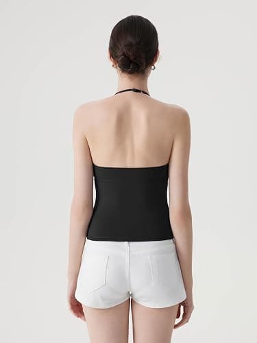 SUUKSESS Women Double Lined Halter Tank Top Summer Padded Going Out Tops Sleeveless Basic Shirts thumbnail 4