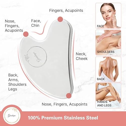 GUASHAPE Stainless Steel Gua Sha Facial Tools | Guasha Tool for Face Sculpting, Shaping, Reduce Puffiness, Tension Relief | Metal Gua Sha Body Tool | Silver thumbnail 2