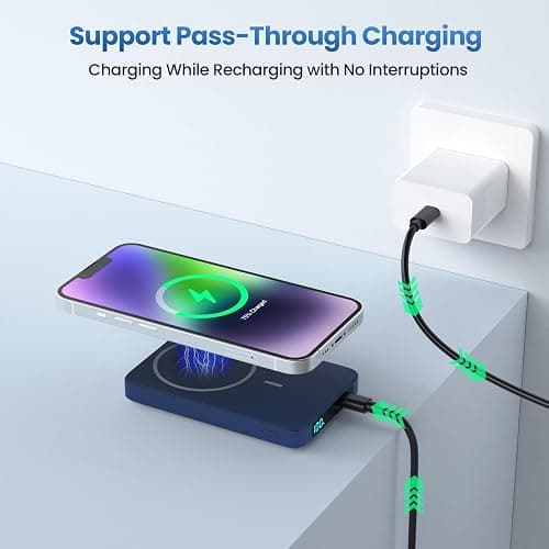 Magnetic Portable Charger Power Bank,Slim Wireless Portable Charger with LCD Display,PD Fast Charging USB-C Battery Pack Compatible with Magsafe,iPhone 16/16 Plus/15/14/13/12 (Dark Blue, 5500mAh) thumbnail 6