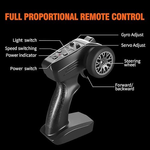 ACAMMZAR RC Drift Car Pro Upgraded with Gyro, 1:24 Full Proportional Remote Control Car, 25KM/H 4WD High Speed RC Cars with Lights, Extra Racing Tires, Vehicle for Adults Kids Boys Girls, Gray thumbnail 6