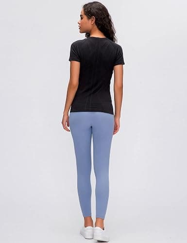 LUYAA Women's Workout Tops Long Sleeve Shirts Yoga Sports Breathable Gym Athletic Top Slim Fit - X-Small - Black-short thumbnail 5