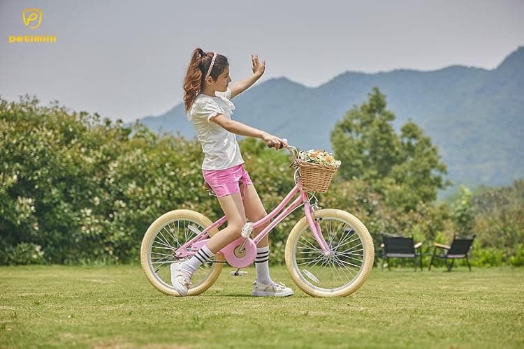 Petimini Girls Bike with Basket for 2-12 Years Old Kids, 12 14 16 18 20 Inch Bicycle with Bell Training Wheels, Multiple Colors - Pink - 20 Inch With Kickstand & Dual Hand Brakes thumbnail 2