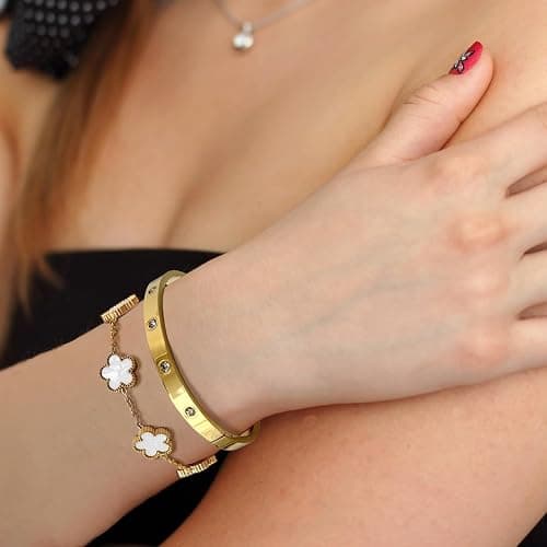 TENGWA 18k Vergoldet Schmuck Schmuck Gold Wasserfest 17+5 cm Kleeblatt Armband Weißer Glücksklee Geschenk zum Geburtstag Jahrestag Valentinstag Muttertag Oder Neujahr thumbnail 6