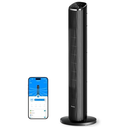 GoveeLife 36 in. Black Tower Fan for Bedroom, 5 Modes 8 Speeds up to 25ft/s | Smart Floor Fan with App/Voice Control, Temp Sensor, 29dB Bladeless Oscillating Fan for Office, 24H Timer, Auto Cooling - Image 1